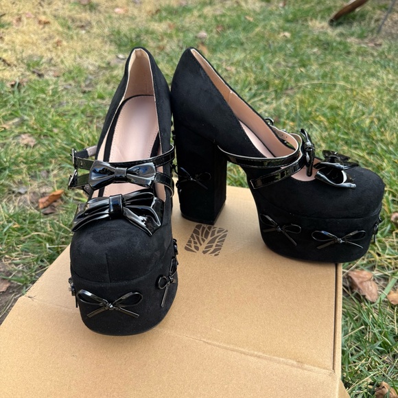 AOSPHIRAYLIAN Elegant Goth Girly Bow Womens Heel Platform Mary Jane 8 - Picture 2 of 5